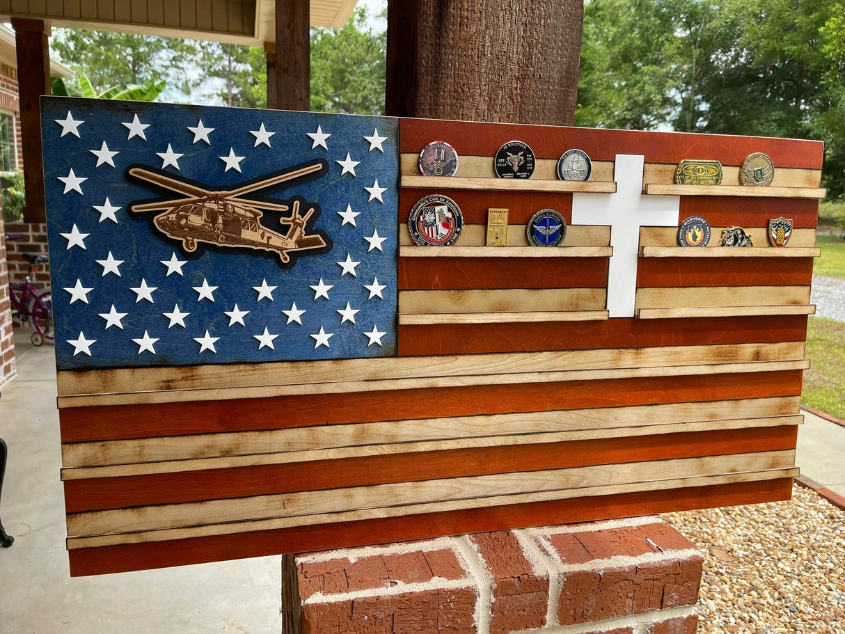 Large American Flag Coin Holder With Cross