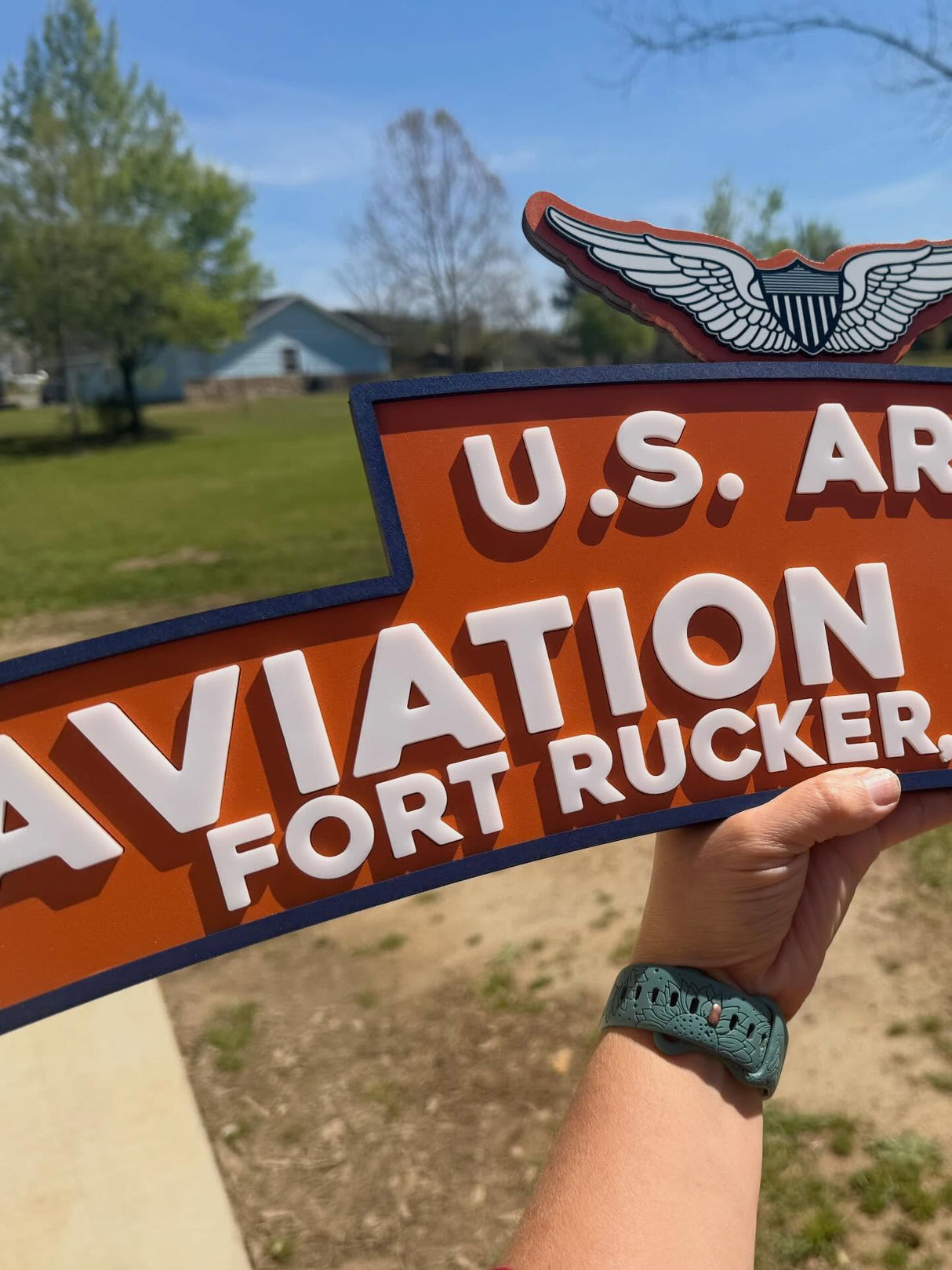 Fort Rucker Original Signage With Blue Trim