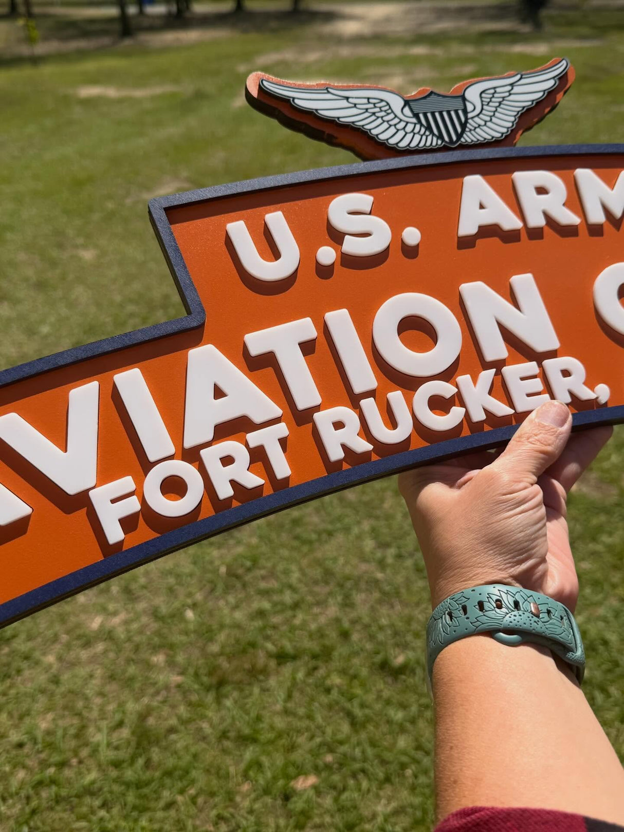 Fort Rucker Original Signage With Blue Trim