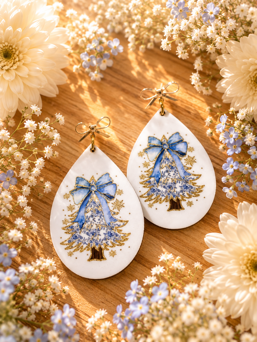 Blue and White Chinoiserie Tree Earrings