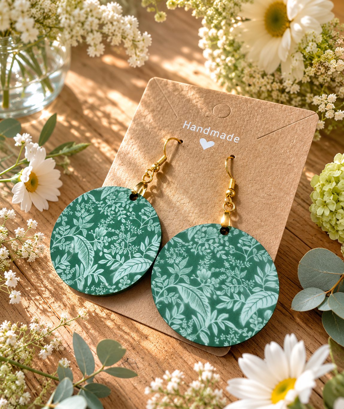Floral Green Circular Earrings