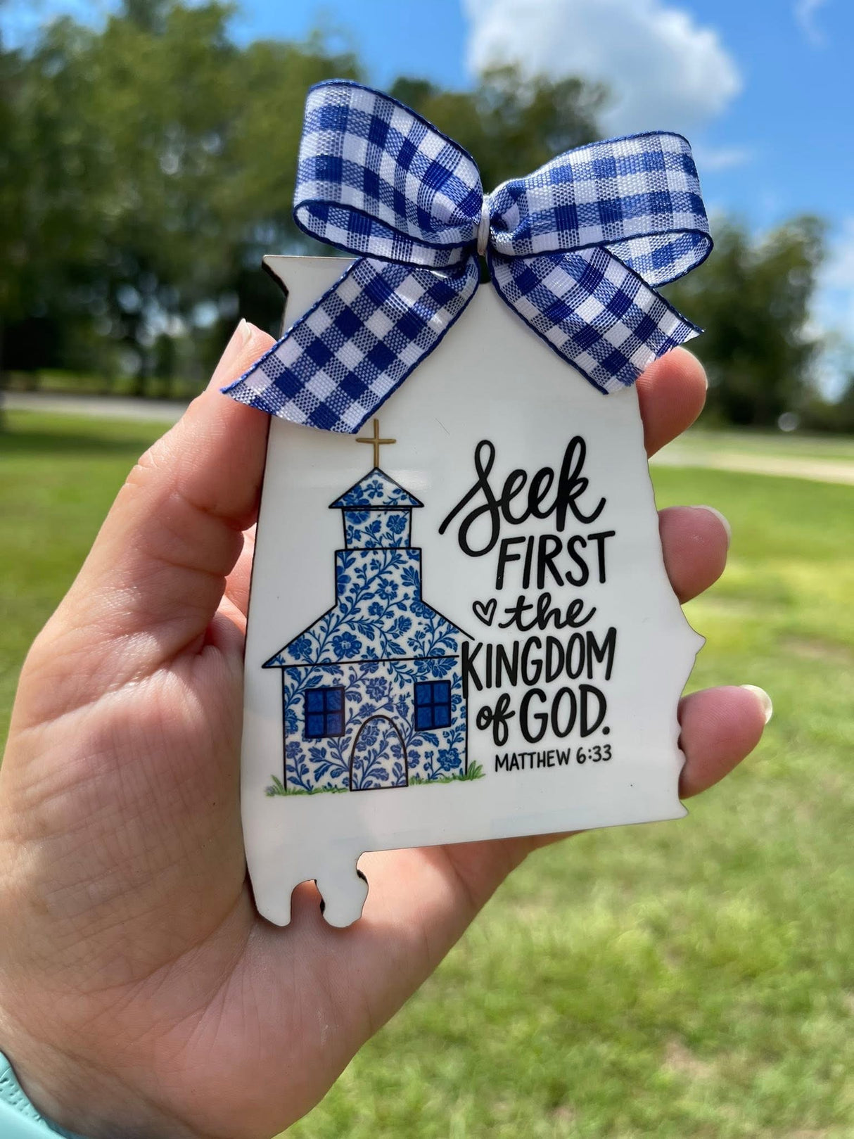 White and Blue ALABAMA "Kingdom of God" Ornament