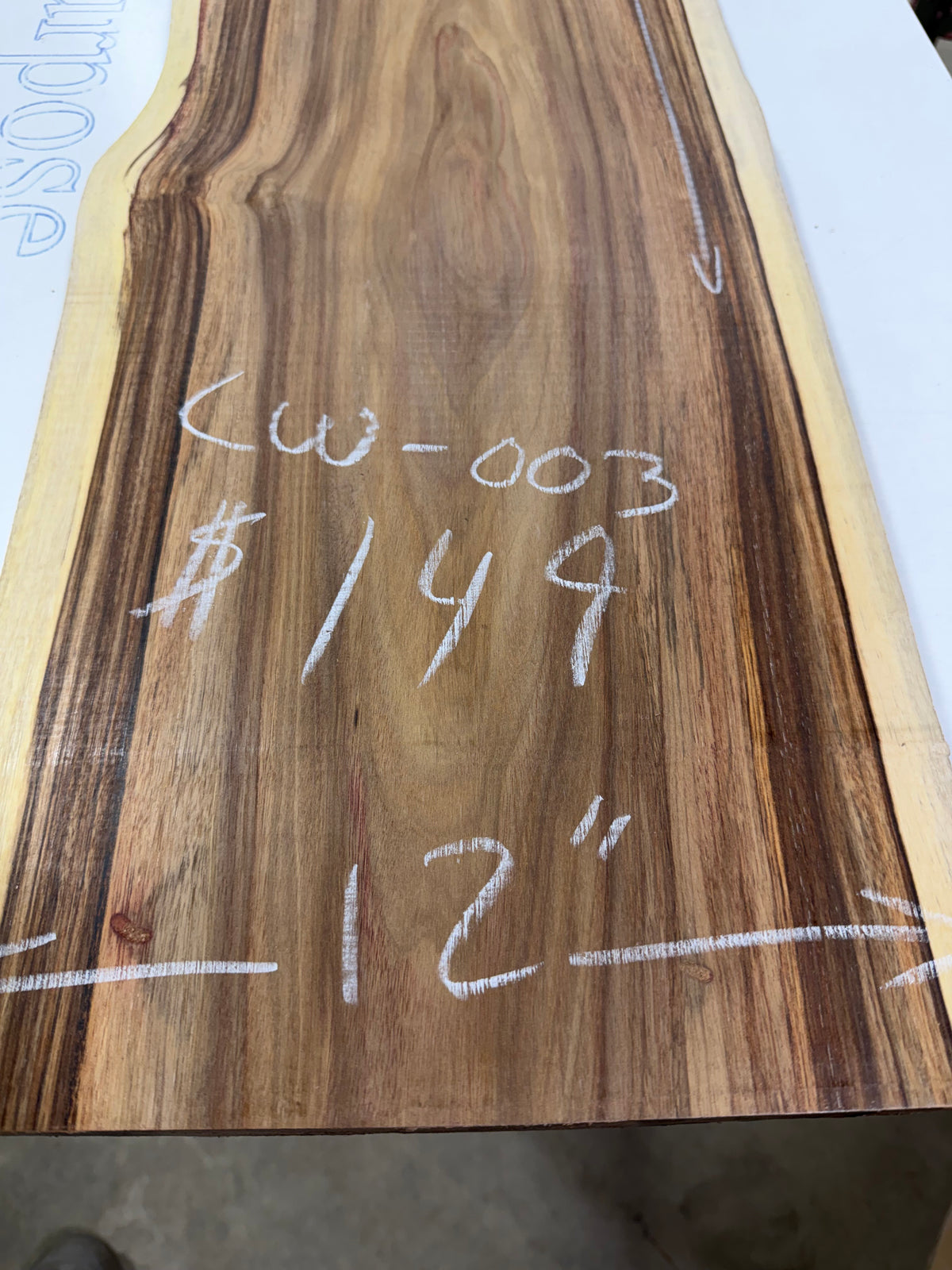 Canarywood Live Edge Slab #CW-003 – 12” × 50” × 5/4”