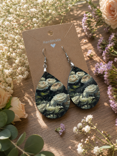 Floral Watercolor Teardrop Earrings