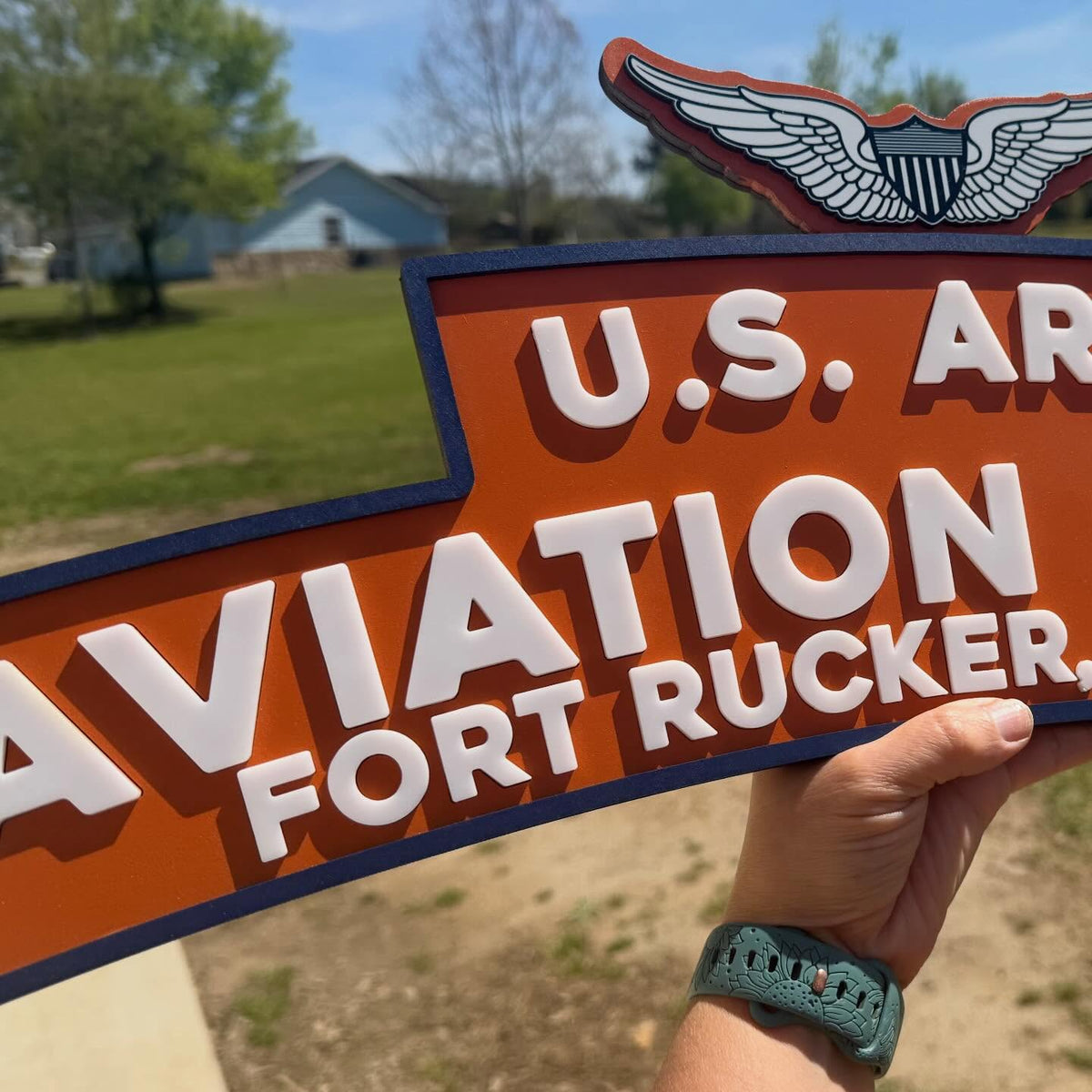 Fort Rucker Original Signage With Blue Trim – AVEL Woodworking