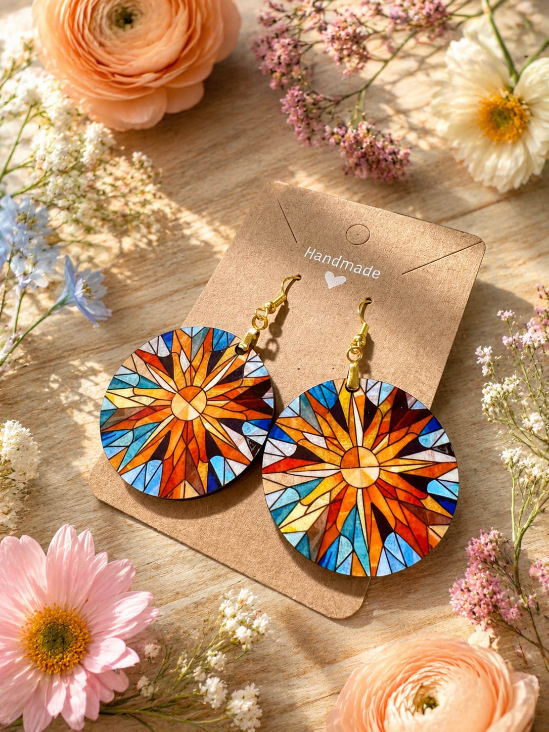 Stained Glass Sun Earrings