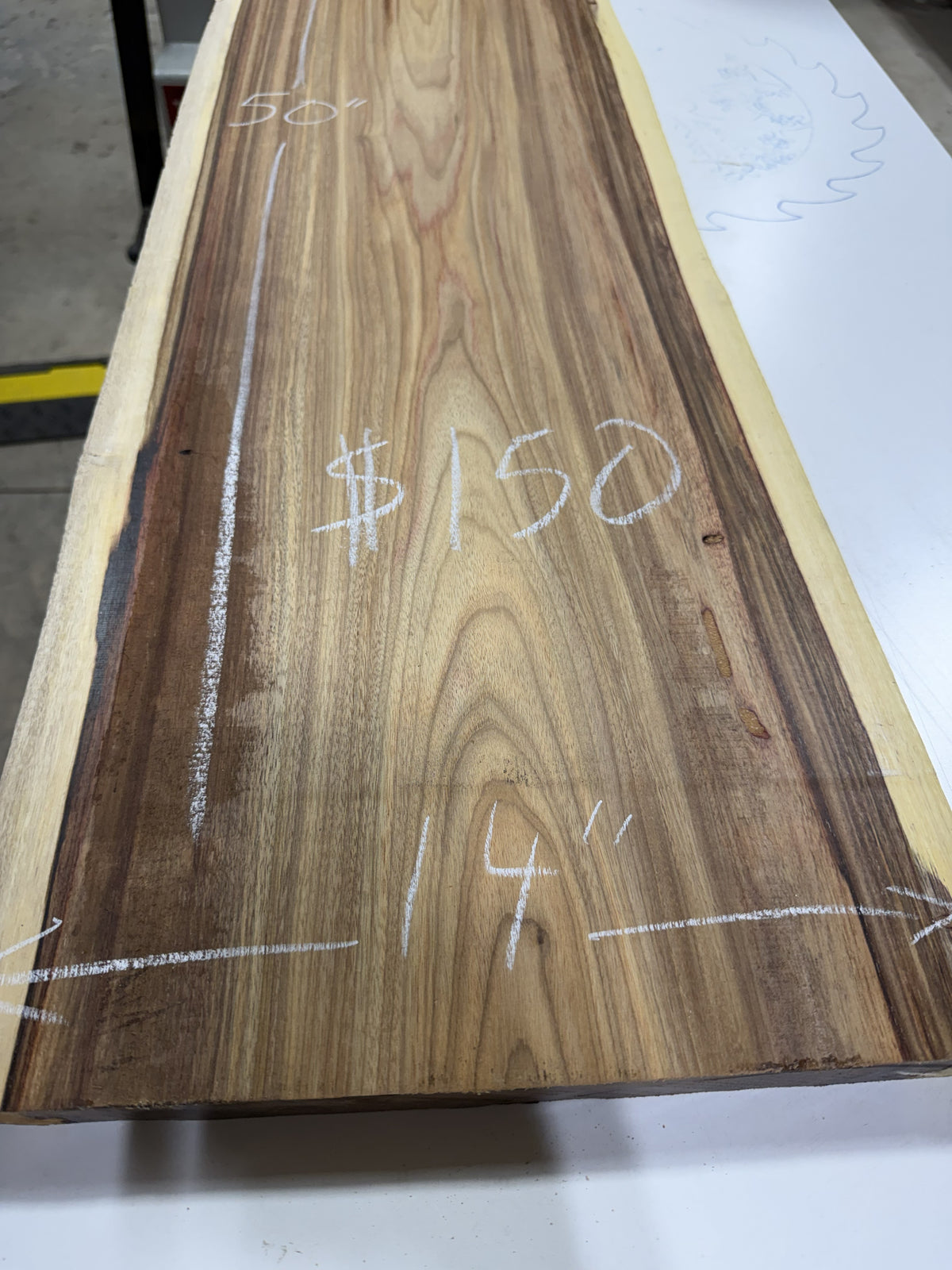 Canarywood Live Edge Slab #CW-002 – 14” × 50” × 5/4”